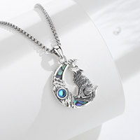 Merryshine 925 Sterling Silver Men Moonstone Celtic Viking Moon Wolf Collier Charm Jade Wolf Head Amulette Pendentif