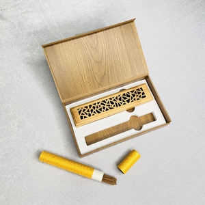 Confezione regalo naturale nero marrone corto bambù bruciatore di incenso in legno Oud Box stufa Censer per portaincenso con tubo di carta - Product Image 2