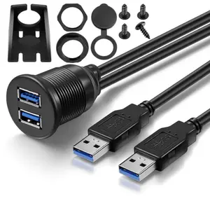 Schwarz 2 Anschlüsse Dual USB 3.0 Stecker zu Buchse AUX Unterputz-Verlängerung kabel für Auto