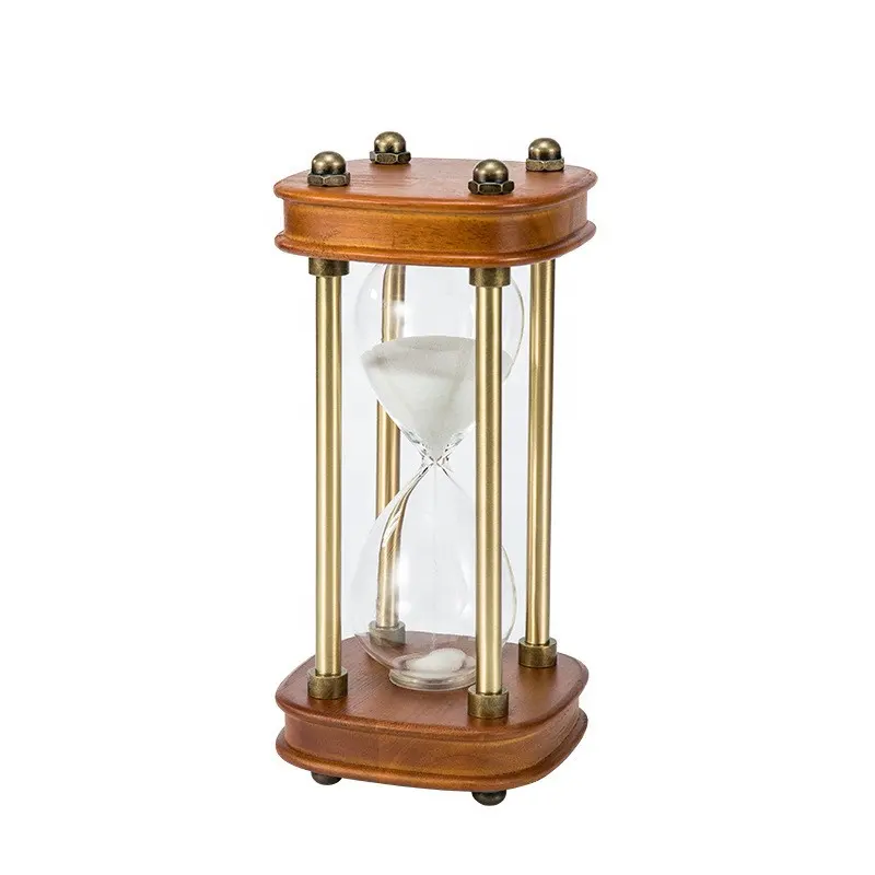 Fancy Sand Timer Square Round Shaped Base Metal Glass Wooden Giant 1 Hour Hourglass
