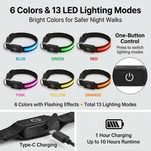 ปลอกคอสัตว์เลี้ยงเรืองแสงในที่มืด ปลอกคอสุนัขแบบ LED ไนลอน อุปกรณ์สำหรับสุนัข - Product Image 3