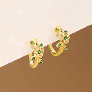 New Style Fashion Hoop Earring Gold <b>Flower</b> Green Zircon for <b>Girl</b> - Product Image 6