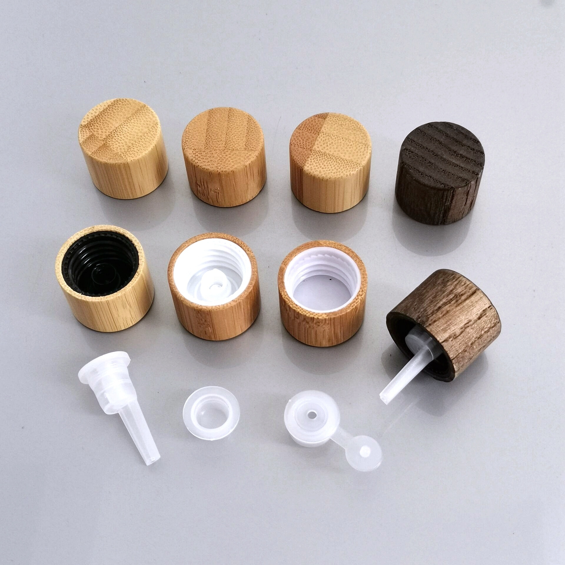 bamboo wooden screw cap 18mm essential oil bottle cap 18/410 bamboo cap with drop plug for 18mm essential oil bottle
