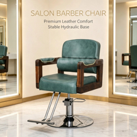 Fauteuil de Barbier Hydraulique Ergonomique Rotatif à 360° en Acier Inoxydable et Cuir PU Style Vintage pour Salon de Coiffure et Usage Commercial