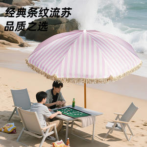 Sombrilla de Playa Portátil con Poste de Madera Resistente al Viento de 2m*8k con Rayas Rojas para Exteriores, para Relajarse con Bolsa de Transporte - Product Image 4