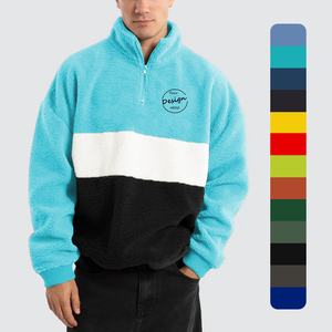Men's Classic Quarter Zip Pullover Custom Embroidered 330Gsm Heavy <b>Weight</b> Color Block Print Loose Fit Street Wear with Mock Neck - Product Image 1