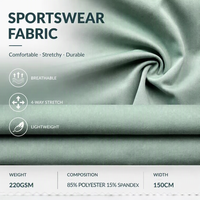 Tissu GRS teint extensible, doux et durable, 85 % polyester, 15 % élasthanne, 280 GSM, 58 pouces, pour vêtements de sport, matériau textile performant
