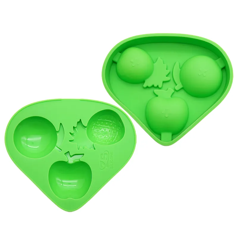 Apple Shape Design Molde de 3 cavidades Silicona de grado alimenticio Fácil liberación Bandeja de congelación de hielo personalizada