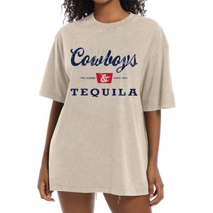 Camiseta Corta Oversize con Estampado Vintage de Cowboys y Tequila para Mujer, Manga Corta, Transpirable, Ropa Casual - Product Image 1