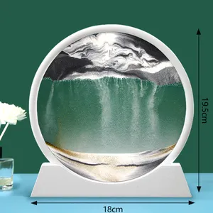 Wholesale Decorative Hourglass Mountain Sand Art Painting Round Glass And White Frame 3D Moving Sand Art Picture