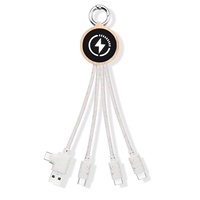 Câble de charge multi-usage portable pour porte-clés, boîtier en paille de blé et bambou, double entrée USB-A + Type-C, logo lumineux LED personnalisé, cadeau