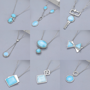 Splendida Collana in Argento Sterling <span class=keywords><strong>925</strong></span> con Larimar Naturale e Diamante, Bellezza Azzurra Semplicemente Incantevole che Scintilla - Product Image 3