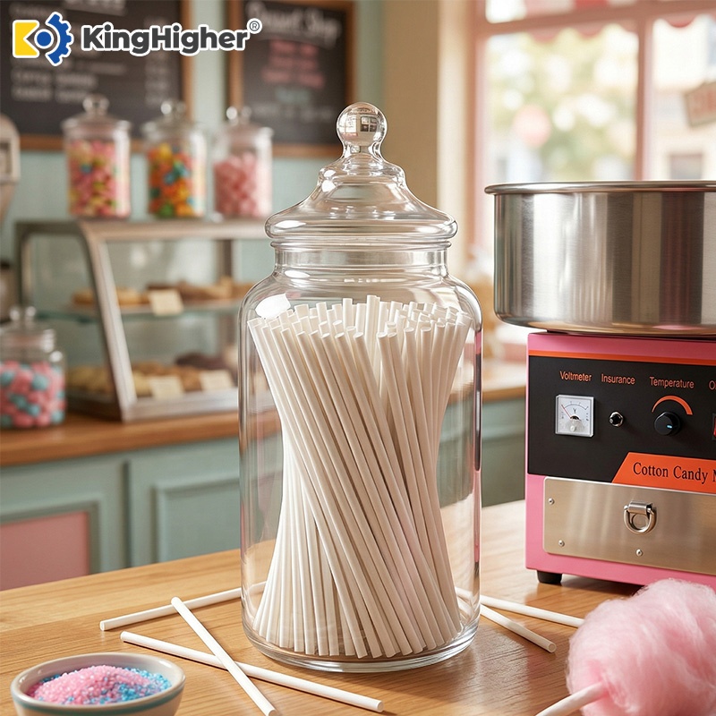 Wholesale Cotton Candy Sticks Paper Bulk Food Grade Biodegradable White Disposable Paper Straws for Cotton Candy Machine