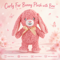 Jolie Peluche Lapin Rose à Poils Bouclés, Longues Oreilles, avec Nœud en Ruban, Doux et Câlin, Cadeau de Pâques, Vente en Gros OEM