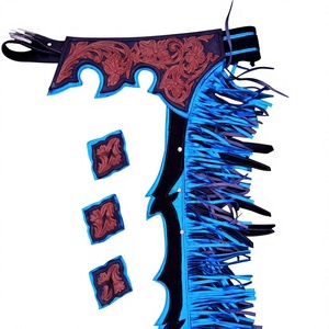 Pantalones de cuero góticos para hombre, estilo rodeo, con borlas azules, estampado rojo por sublimación, cintura elástica, cierre de botones, ligeros - Product Image 2