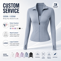 Veste de sport pour femme à col montant et fermeture éclair, coupe ajustée, avec logo personnalisé, manches longues, violette, pour yoga, course à pied et entraînement, vêtement de sport