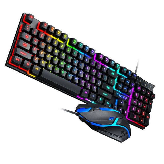 New Arrival RGB LED Mechanical Gaming Keyboard Mouse Combo 7-Color Programmable Custom Language