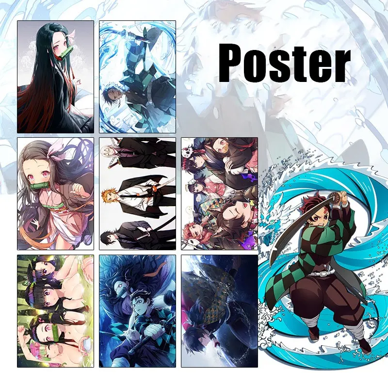 Wholesale 8pcs/Set Poster Multi Style Demon Slayer One Piece Tokyo Revengers Wall Art Hd Printing Anime Poster