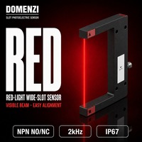 DOMENZI GL120R-N-V3 Capteur de fente à faisceau rouge visible, largeur de fente 120 mm, NPN, alignement rapide, détection tout autour, 2 kHz nominal