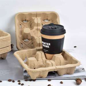 Support de tasses à café jetables robustes, lot de 2/4, plateau en pâte de papier biodégradable, support de boissons antichoc pour UberEats DoorDash - Product Image 1
