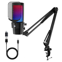 Microphone à condensateur USB VCOM Microphone de bureau filaire pour l'enregistrement de jeux en continu avec support de bras perche