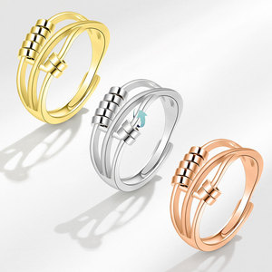 Anillo de Compromiso con Cuentas Giratorias de Piedras Preciosas, Diseño Moderno 2026, Chapado en Oro y Cobre, Joyería de Moda para Mujer - Product Image 1