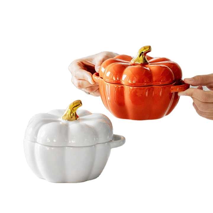 Hot Selling Ceramic Bowl With Lid Stew Pot Pumpkin Pot Household Kitchen Soup Bowl Steamed Egg Salad Tableware Rice Bowl