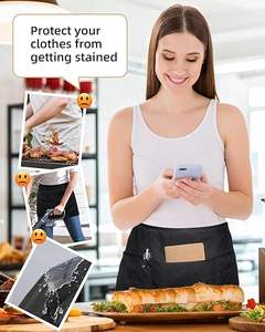 Tablier de serveur demi-serveur court en polyester noir avec LOGO personnalisé Tablier de taille pour cuisine Café Bar Tabliers de chef - Product Image 5