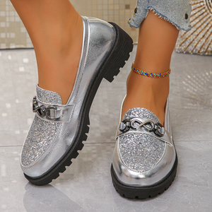 Nuovi Arrivi: Mocassini Platform Cyberpunk Metallizzati con <span class=keywords><strong>Glitter</strong></span>, <span class=keywords><strong>Scarpe</strong></span> Streetwear da Donna con Tacco Grosso <span class=keywords><strong>Argento</strong></span>, Vendita all'Ingrosso - Product Image 5
