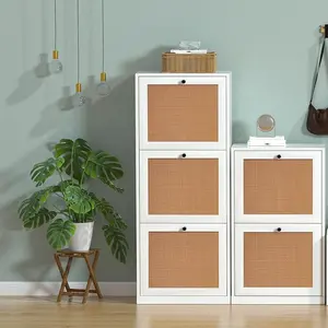 Natural Rattan Shoe Cabinet With 2 Flip Drawers Narrow Shoe Storage Cabinet Home Entrance