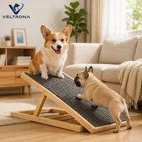 Ramp Lipat Anjing Kayu Solid 2 Tingkat dengan Ketinggian yang Dapat Disesuaikan untuk Sofa, Tangga Hewan Peliharaan Portabel Anti Selip