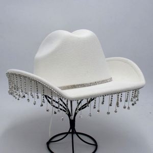 Chapeaux de cow-boy roses en gros pour festivals de musique et fêtes, avec pampilles en strass - Product Image 2