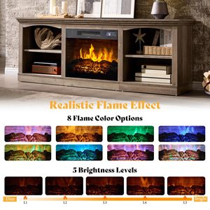Meuble TV SENYU Farmhouse 70'' avec foyer électrique 23'' et étagères réglables, console multimédia avec rangement - Product Image 6