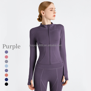 Anpassbarer Trainings reiß verschluss Schnellt rocknende Outwork-Sport bekleidung Langarm-Yoga-Fleece jacke - Product Image 1