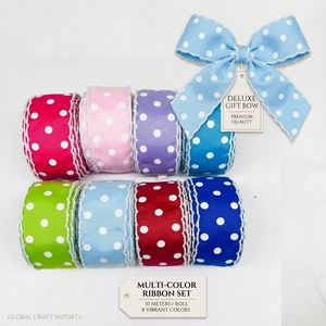 Pita Grosgrain Poliester Mewah 1,5 inci dengan Jahitan Bulan di Tepi, Bermotif Titik, untuk Pembungkus Kado DIY, Buket Bunga Halloween, dan Kemasan - Product Image 1