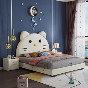 Populaire Hot Selling Moderne Kids Slaapkamer Meubels Cartoon Kat Opslag Lederen Bed Tiener Jongens En Meisjes Kids Bed