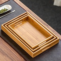 Plateau de service en bambou avec poignées découpées, plateau rectangulaire en bambou pour le petit-déjeuner, le café et la présentation des aliments