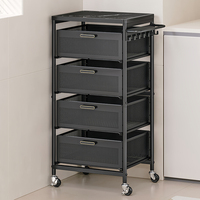 Chariot de rangement de cuisine moderne blanc crème à 4 niveaux avec tiroirs roulants pour légumes et fruits, étagère de rangement avec roulettes