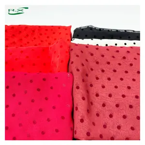 Custom Groothandel Hoge Kwaliteit Polyester Polka Dot Flocking Chiffon Materiaal Stof Voor Kleding China