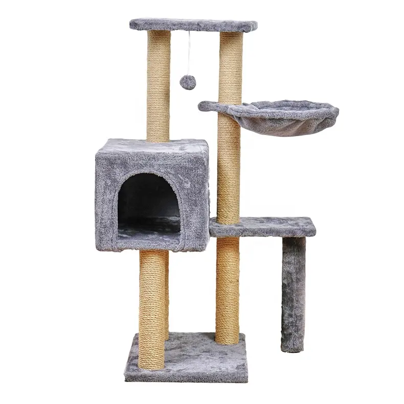 Rak Panjat Tebing Kucing Sisal Semi Tertutup Kayu Multi-level Awet & Condos dengan Mewah & Platform & Tempat Tidur Gantung