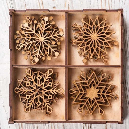 Personalized christmas ornaments Wooden snowflakes Set of 16 snowlakes Snowflake ornament