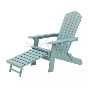 -Silla adirondack de plástico con reposapiés para jardín, silla de madera de poliéster con Tornillo de acero inoxidable 304, color azul