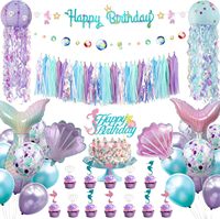 Fournitures de fête professionnelles, ensemble de ballons de fête sur le thème du monde sous-marin de la sirène, 69 pièces, lanterne en forme de méduse, kit de ballons en feuille de sirène