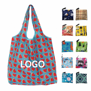 <b>Foldable</b> Reusable <b>Shopping</b> Tote <b>Bag</b> With Carrot Strawberry And Diamond Pattern Large Size For Grocery Use Shoulder Handle - Product Image 5