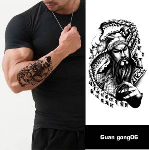 รอยสักลายกวนอูแบบกำหนดเองสำหรับผู้ชาย สติ๊กเกอร์สักลายสมุนไพรติดทนนานแบบกึ่งถาวร - Product Image 1