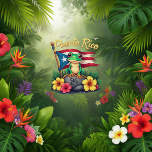 T-shirt a maniche lunghe con rana Coqui di Porto Rico con design bandiera e fiori - Product Image 3