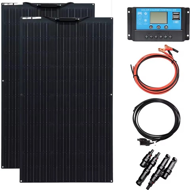 100W/200W Flexible Solar Panel Kit 19.8V 12V Output 20-21% Efficiency Black Complete Controller for RV Home Battery Charger
