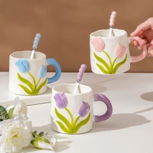 Colorful Tulip Ceramic <b>Mug</b> Underglaze High Value Cup Teacher's Day Gift for Girls Household Water Cup - Product Image 4