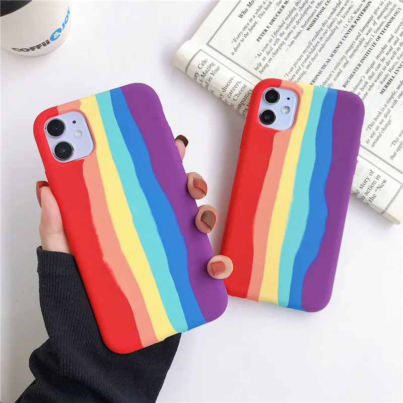 Casing Penutup Silikon Pelangi Serat Lucu, Sarung untuk Apple iPhone 6 7 8 Plus X XS 11 12 Pro Max Mini