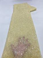 Tissu de dentelle nuptiale brodé de perles et de sequins, textile de luxe pour fêtes